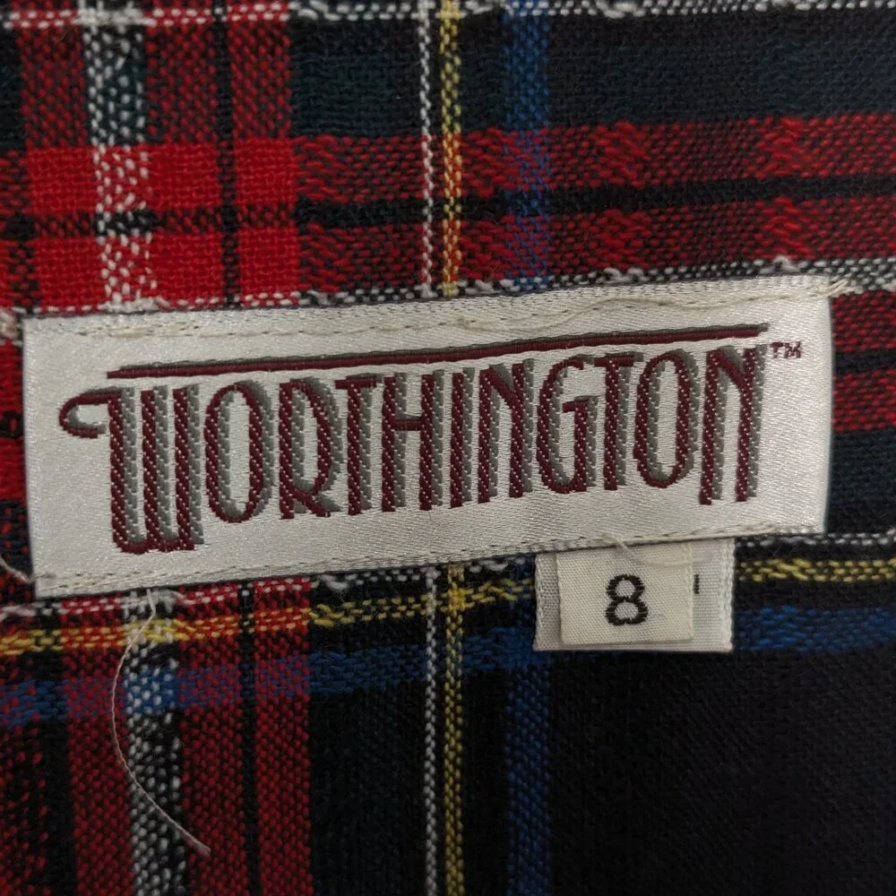 Worthington Vintage 70's Red Plaid Long Sleeve Blazer Pockets Single Button 8
